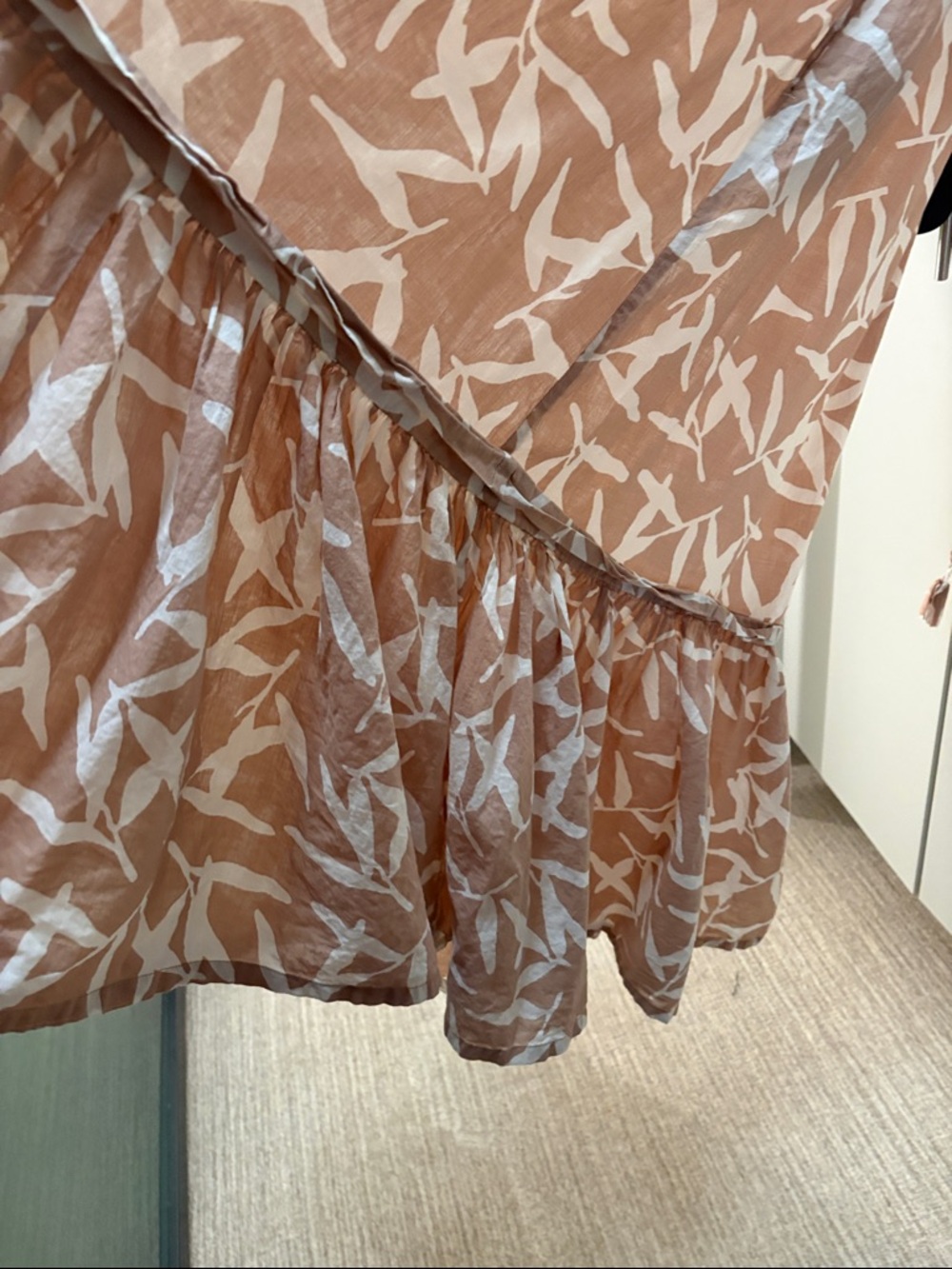 Beige Floral Midi Dress with Tie Sleeves - Picture 12 of 12